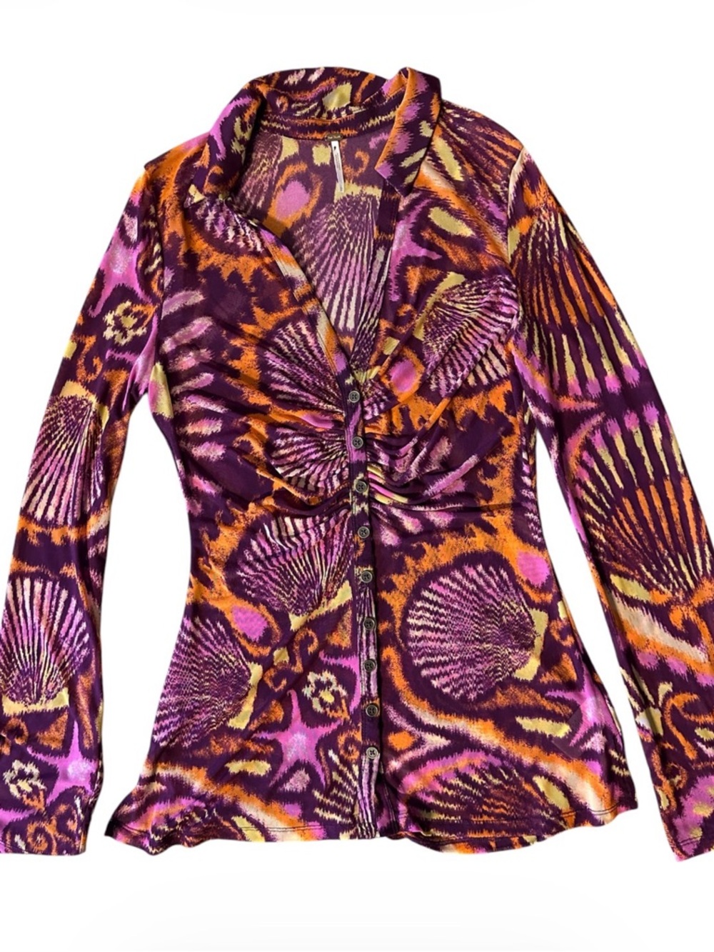 Free People  Purple & Orange Long Sleeve Top. Size Large. 38” Bust 29” Length